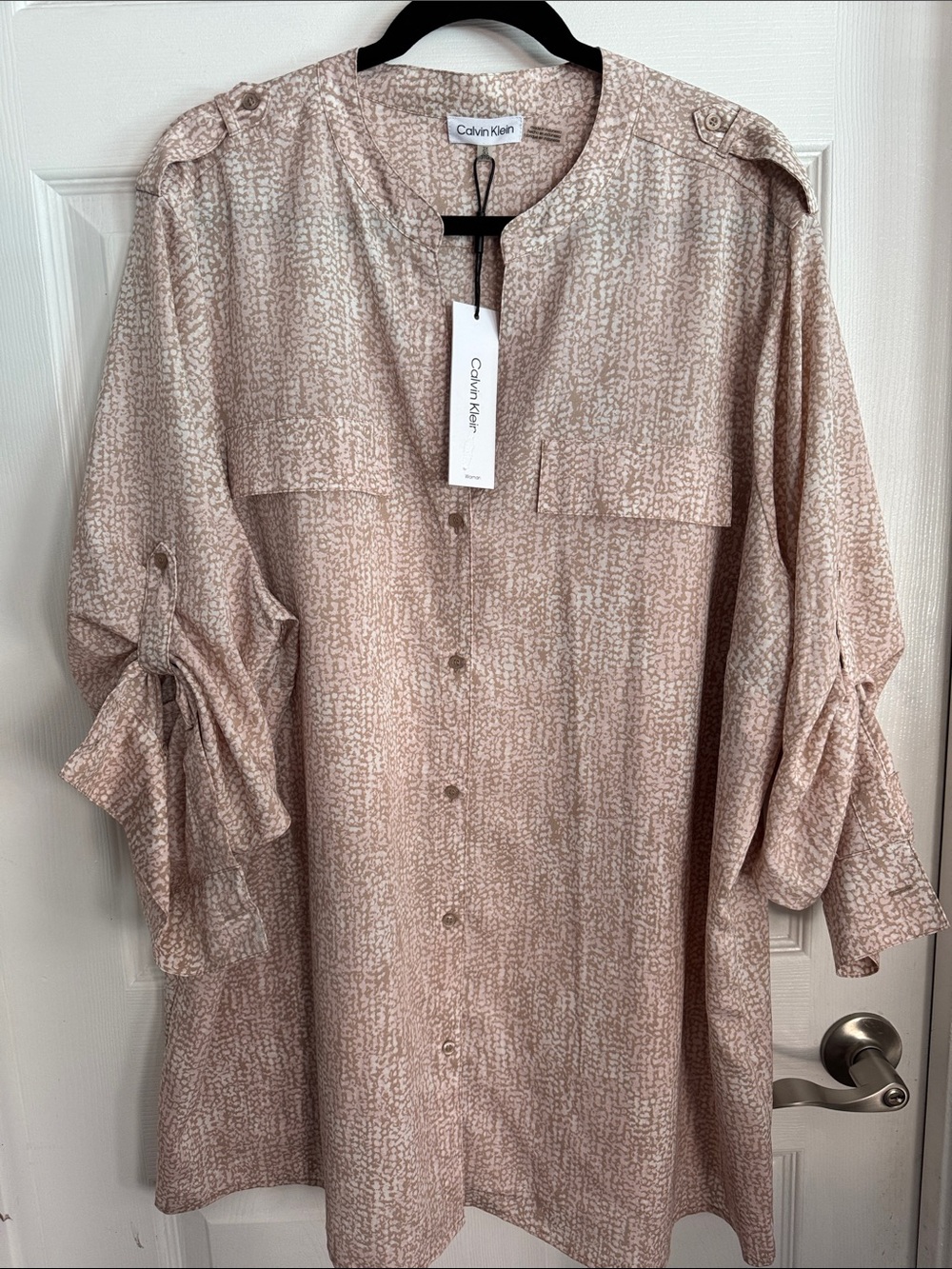 Calvin Klein Women's Blush Textured Button-Front Long Sleeve Dress